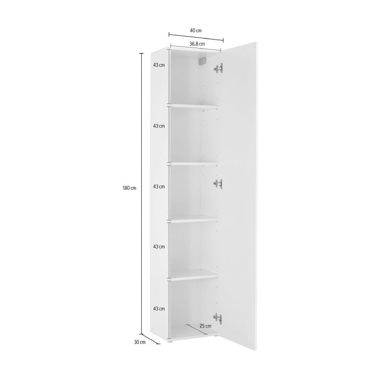 Armadio Multiuso 1 Anta Grigio Antracite 4 Ripiani Apertura Battente 40x180h cm, Un'anta - Neto