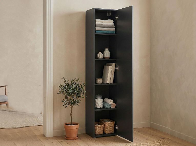 Armadio Multiuso 1 Anta Grigio Antracite 4 Ripiani Apertura Battente 40x180h cm, Un'anta - Neto