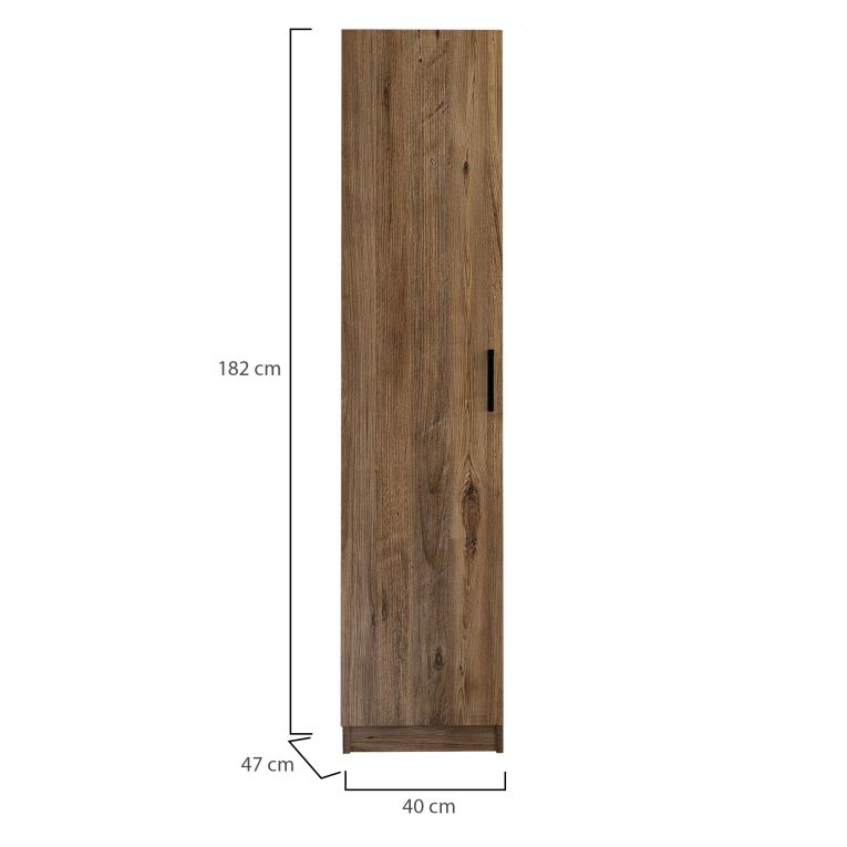 Armadio Multiuso 1 Anta Marrone Noce 3 Ripiani Un'anta 40x182h cm, 4 Vani - Canelli