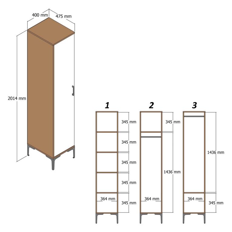 Armadio Multiuso 1 Anta Marrone Noce 4 Ripiani Un'anta 40x201h cm, Intaglio Geometrico - Felitto