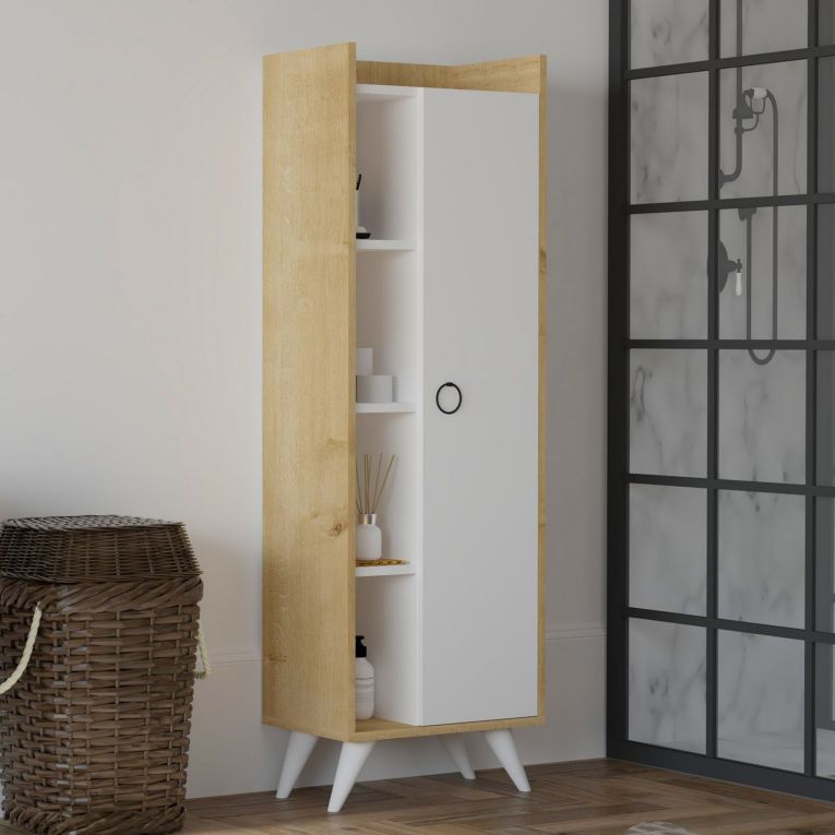 Armadio Multiuso 1 Anta Marrone Rovere 8 Ripiani Un'anta 50x140h cm, 8 Vani - Sellia