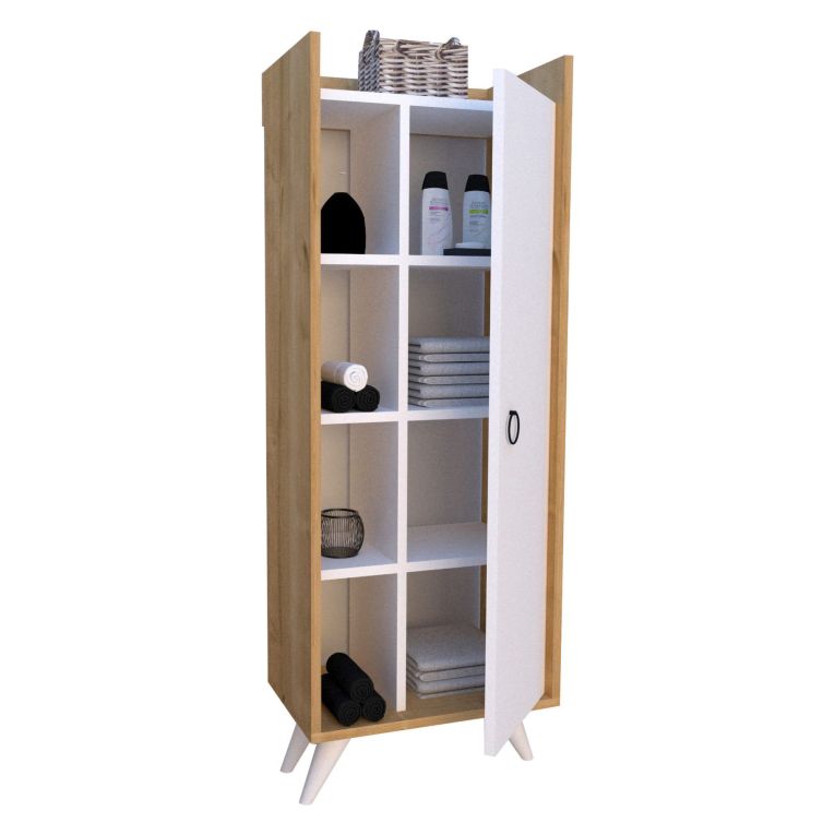 Armadio Multiuso 1 Anta Marrone Rovere 8 Ripiani Un'anta 50x140h cm, 8 Vani - Sellia