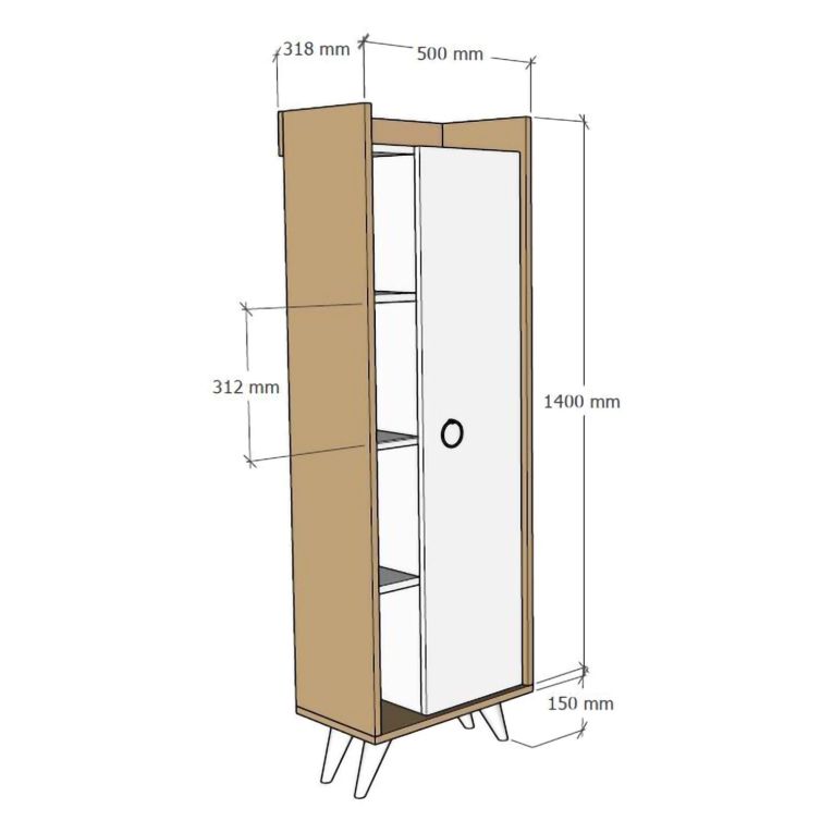Armadio Multiuso 1 Anta Marrone Rovere 8 Ripiani Un'anta 50x140h cm, 8 Vani - Sellia