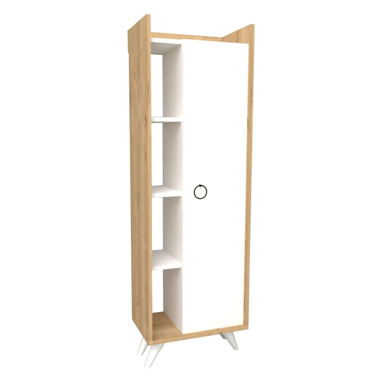 Armadio Multiuso 1 Anta Marrone Rovere 8 Ripiani Un'anta 50x140h cm, 8 Vani - Sellia