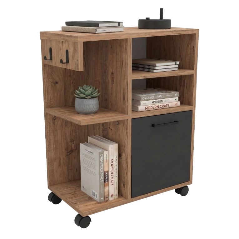 Armadio Multiuso 1 Anta Marrone Rovere Nero Antracite 5 Ripiani Un'anta 60x81h cm, 5 Vani - Fornelli