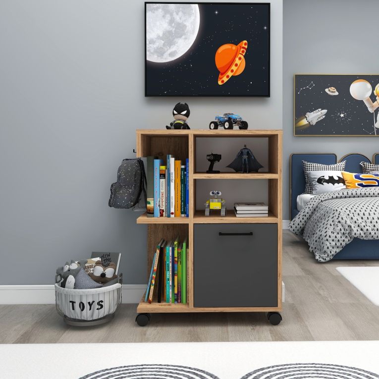 Armadio Multiuso 1 Anta Marrone Rovere Nero Antracite 5 Ripiani Un'anta 60x81h cm, 5 Vani - Fornelli