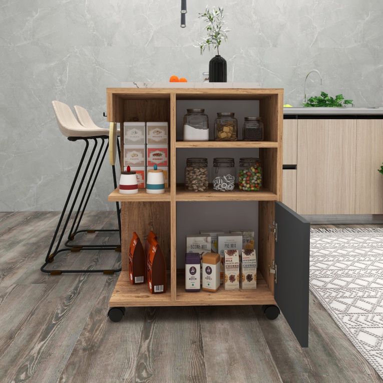 Armadio Multiuso 1 Anta Marrone Rovere Nero Antracite 5 Ripiani Un'anta 60x81h cm, 5 Vani - Fornelli