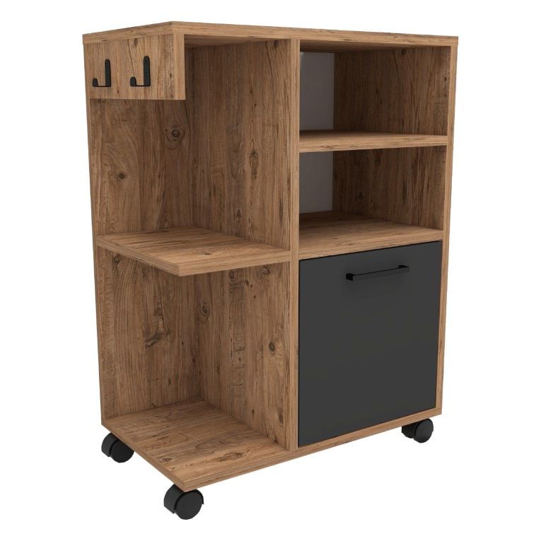 Armadio Multiuso 1 Anta Marrone Rovere Nero Antracite 5 Ripiani Un'anta 60x81h cm, 5 Vani - Fornelli