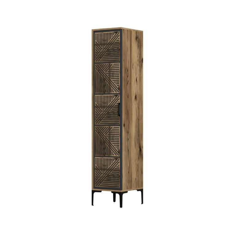 Armadio multiuso 1 anta Mekbuda, Mobile multifunzionale, Armadietto porta scarpe, Guardaroba porta scope, 48x40h201 cm, Noce e Antracite