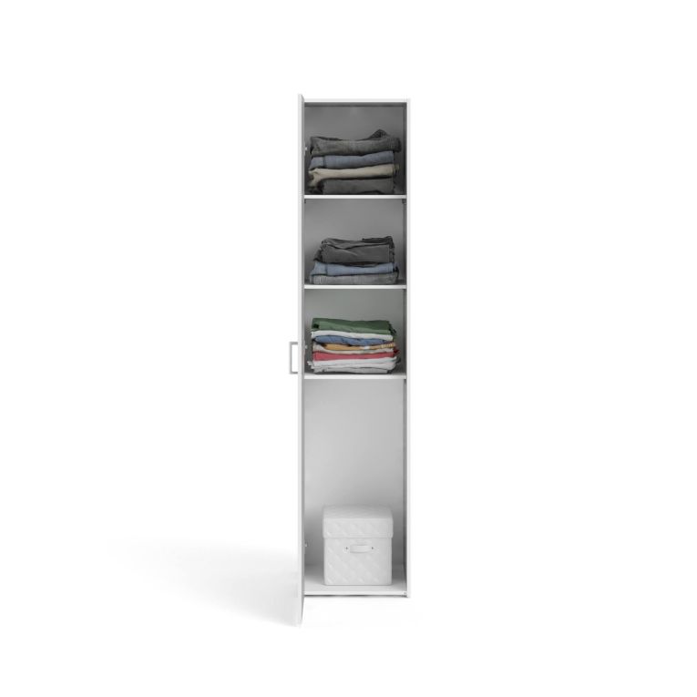 Armadio multiuso 1 anta Melanie, Mobile multifunzionale, Mobiletto scarpiera, Guardaroba porta scarpe, 42x39 h175 cm, Bianco