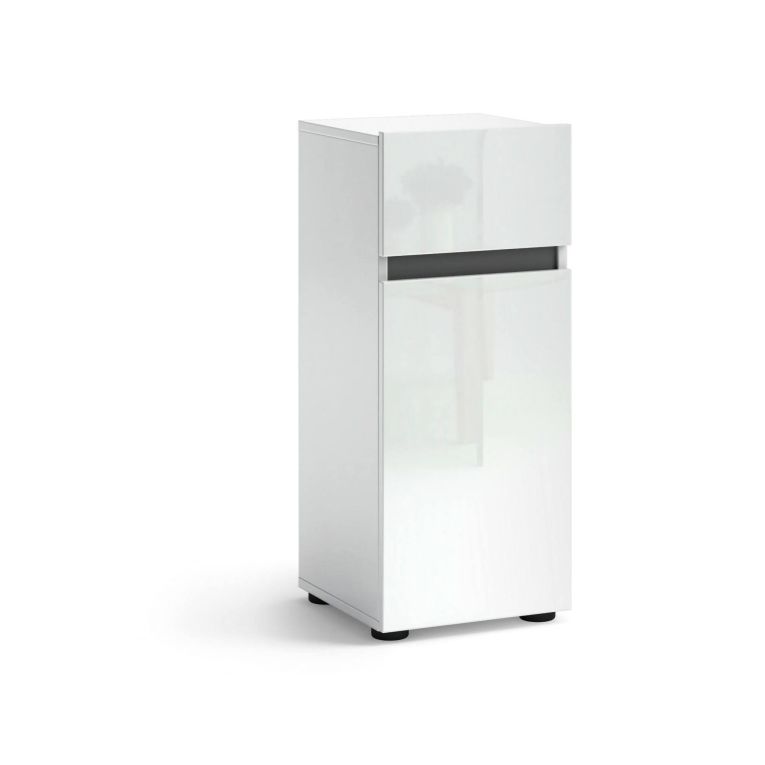 Armadio multiuso 1 anta Middelburg, Mobile multifunzionale, Mobiletto scarpiera, Guardaroba porta scarpe, Made in Italy, 34x34h81 cm, Bianco lucido