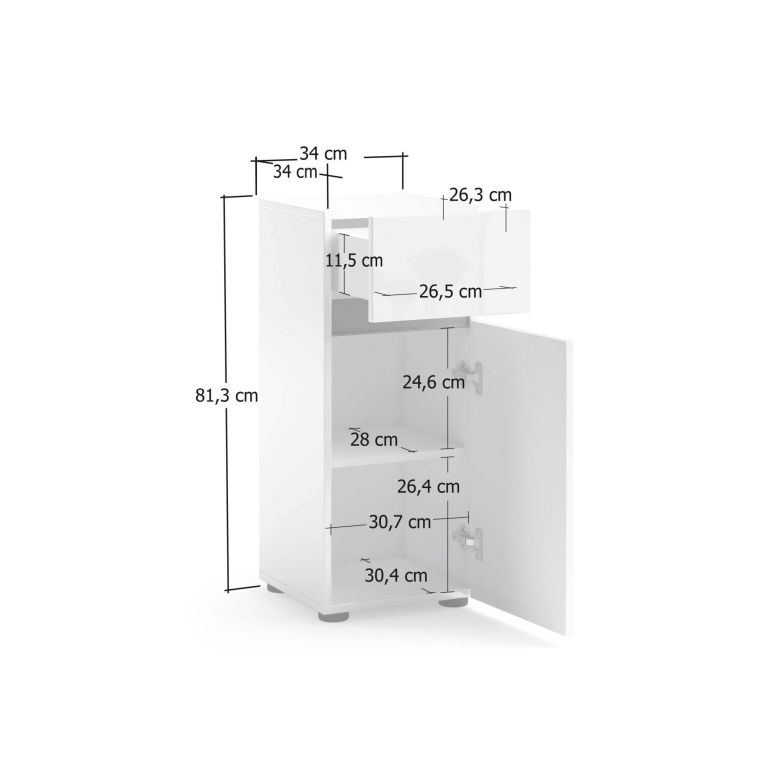 Armadio multiuso 1 anta Middelburg, Mobile multifunzionale, Mobiletto scarpiera, Guardaroba porta scarpe, Made in Italy, 34x34h81 cm, Bianco lucido
