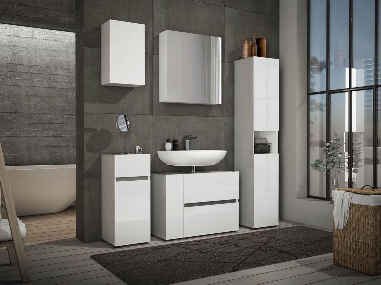 Armadio multiuso 1 anta Middelburg, Mobile multifunzionale, Mobiletto scarpiera, Guardaroba porta scarpe, Made in Italy, 34x34h81 cm, Bianco lucido