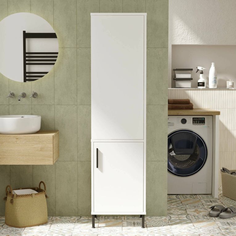 Armadio multiuso 1 anta Novaris, Mobile multifunzionale, Mobiletto scarpiera, Guardaroba porta scarpe, 45x36 h174 cm, Bianco