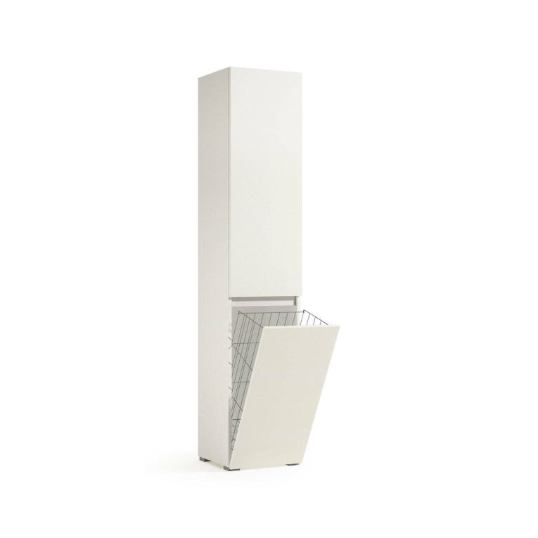 Armadio multiuso 2 ante Agapanto, Mobile lavanderia a 2 ante, Colonna da bagno con cestello portabiancheria, 100% Made in Italy, 45x37h195 cm, Bianco