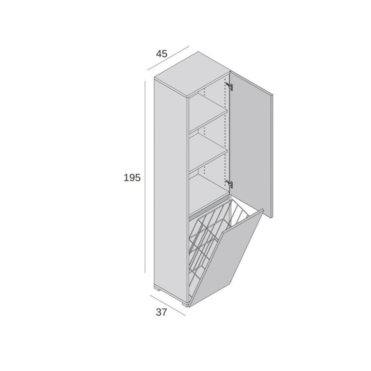 Armadio multiuso 2 ante Agapanto, Mobile lavanderia a 2 ante, Colonna da bagno con cestello portabiancheria, 100% Made in Italy, 45x37h195 cm, Bianco