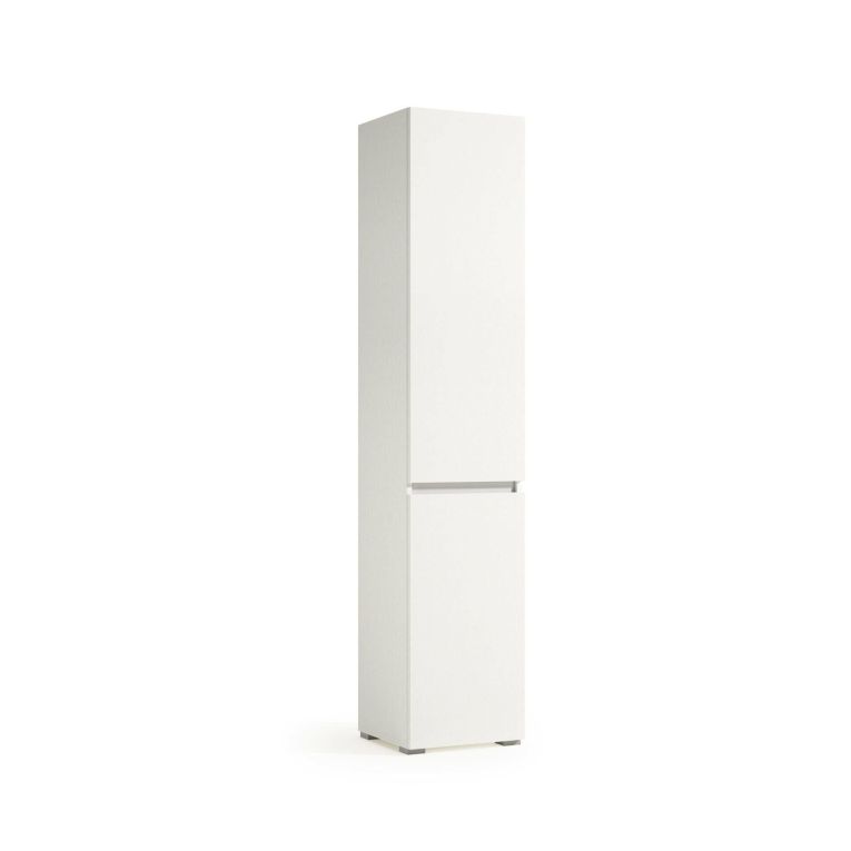 Armadio multiuso 2 ante Agapanto, Mobile lavanderia a 2 ante, Colonna da bagno con cestello portabiancheria, 100% Made in Italy, 45x37h195 cm, Bianco