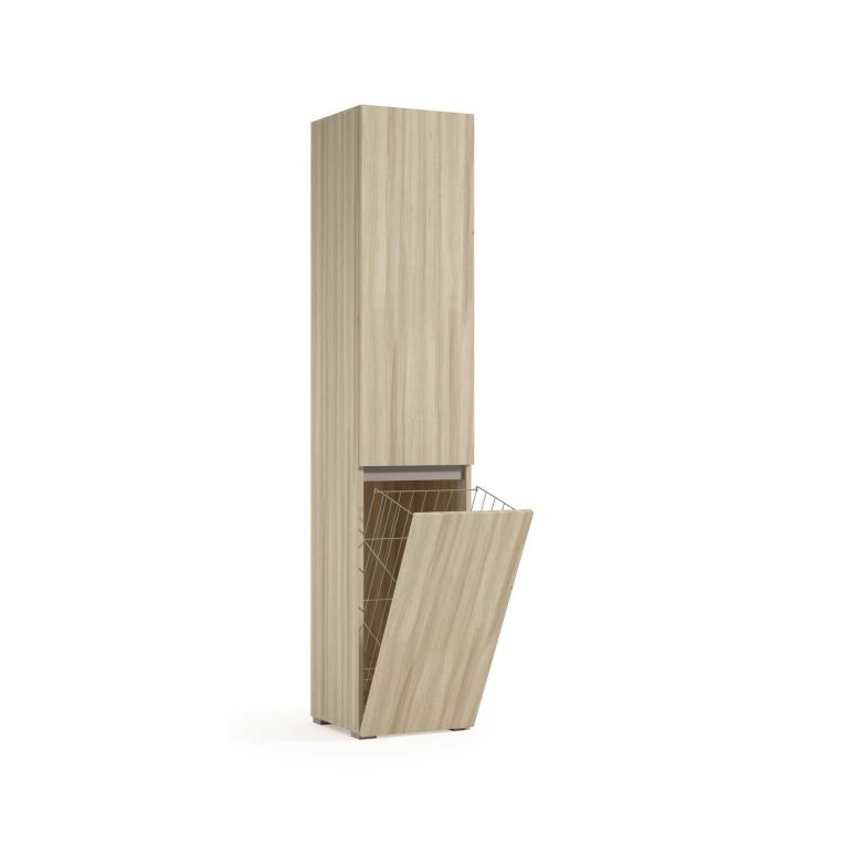 Armadio multiuso 2 ante Agapanto, Mobile lavanderia a 2 ante, Colonna da bagno con cestello portabiancheria, 100% Made in Italy, 45x37h195 cm, Olmo