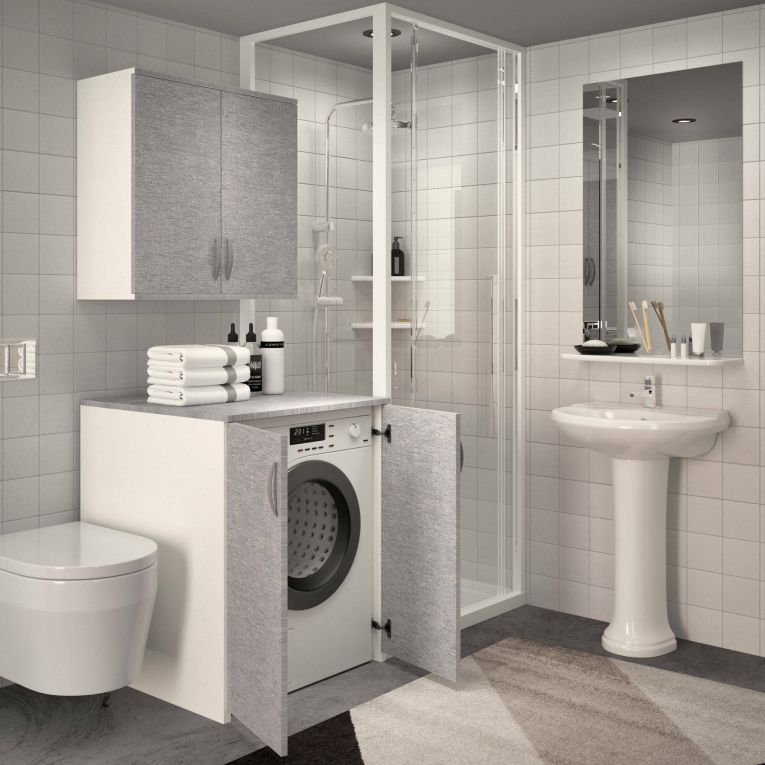 Armadio multiuso 2 ante Atzara, 76x70h90 cm, Bianco e Grigio
