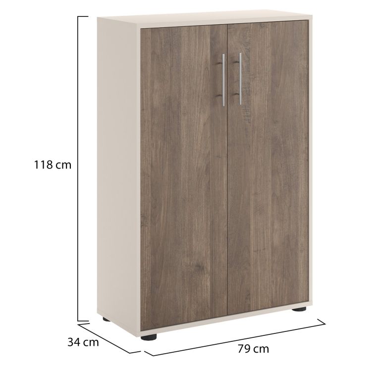 Armadio Multiuso 2 Ante Beige Marrone Noce 2 Ripiani 2 Ante 79x118h cm, 3 Vani - Parabita