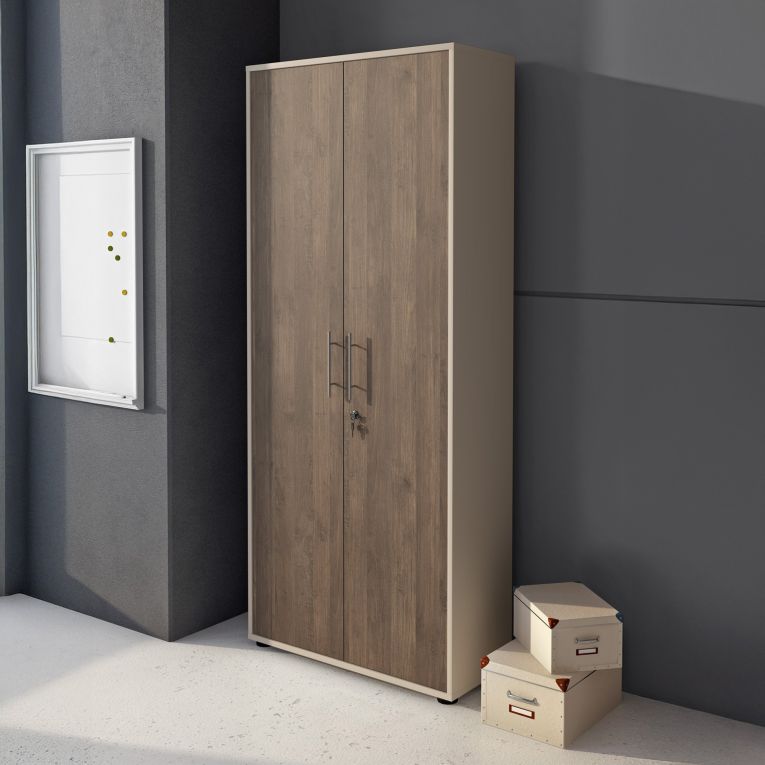 Armadio Multiuso 2 Ante Beige Marrone Noce 4 Ripiani 2 Ante 79x188h cm, 5 Vani - Saponara