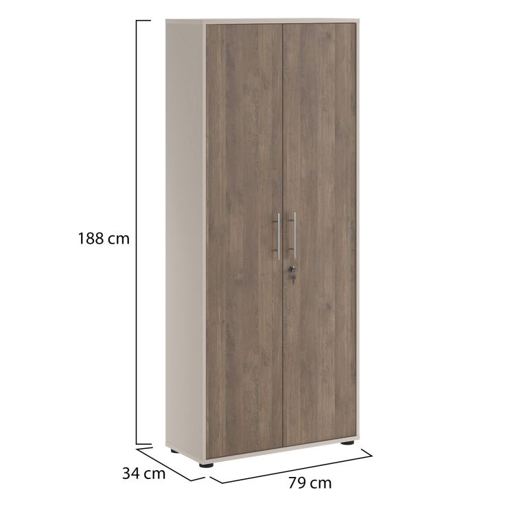 Armadio Multiuso 2 Ante Beige Marrone Noce 4 Ripiani 2 Ante 79x188h cm, 5 Vani - Saponara
