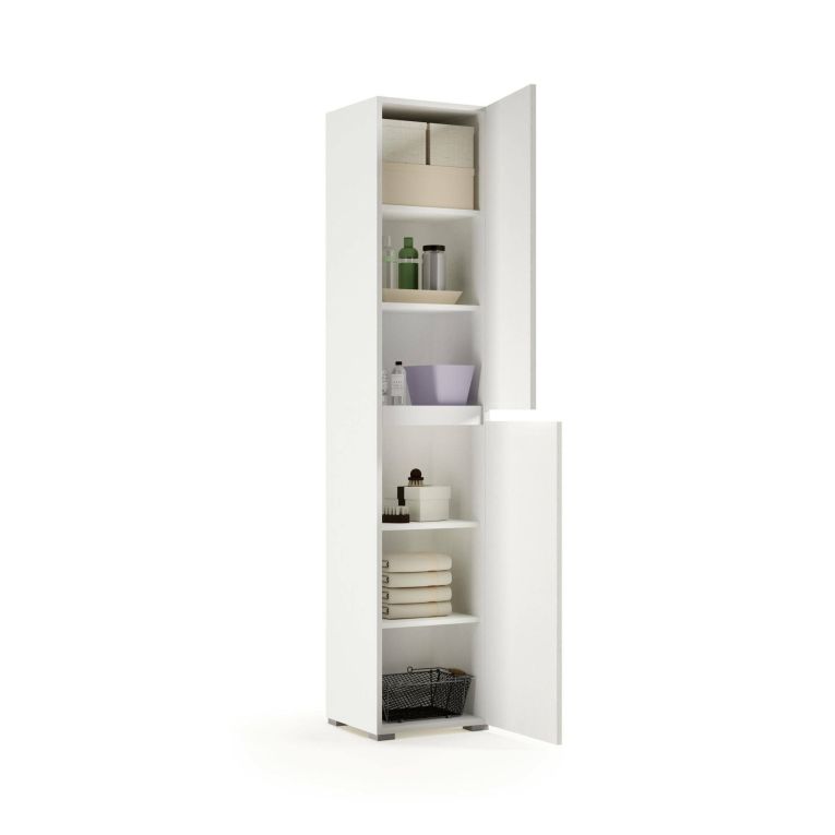 Armadio multiuso 2 ante Betulla, Scarpiera con ripiani regolabili, Mobile porta scarpe a 2 ante, 100% Made in Italy, 45x37h195 cm, Bianco