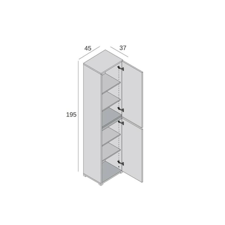Armadio multiuso 2 ante Betulla, Scarpiera con ripiani regolabili, Mobile porta scarpe a 2 ante, 100% Made in Italy, 45x37h195 cm, Olmo