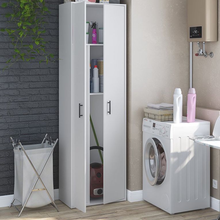 Armadio Multiuso 2 Ante Bianco 2 Ripiani Apertura Battente 60x206h cm, 2 Ante - Strevi