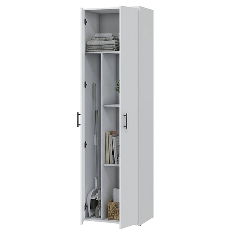 Armadio Multiuso 2 Ante Bianco 2 Ripiani Apertura Battente 60x206h cm, 2 Ante - Strevi