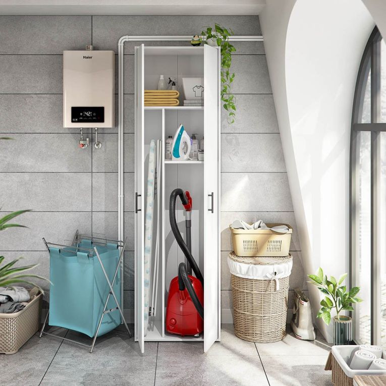 Armadio Multiuso 2 Ante Bianco 2 Ripiani Apertura Battente 60x206h cm, 2 Ante - Strevi