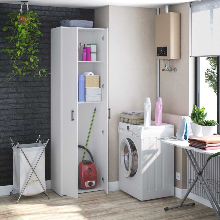 Armadio Multiuso 2 Ante Bianco 2 Ripiani Apertura Battente 60x206h cm, 2 Ante - Strevi