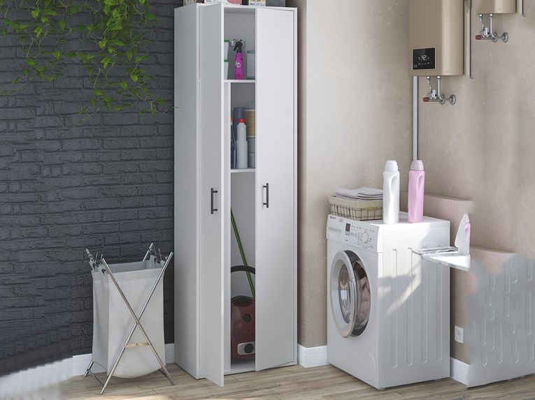 Armadio Multiuso 2 Ante Bianco 2 Ripiani Apertura Battente 60x206h cm, 2 Ante - Strevi