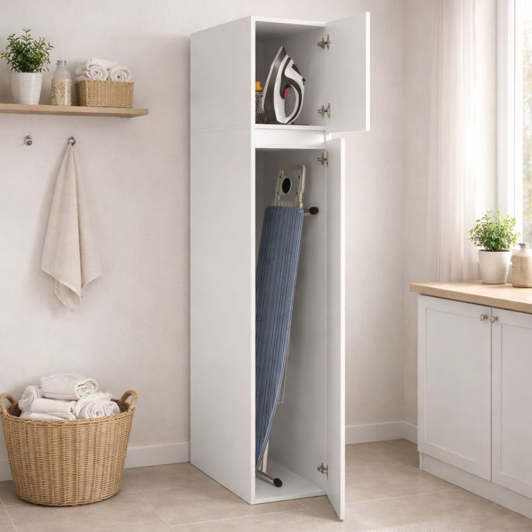 Armadio Multiuso 2 Ante Bianco 3 Ripiani 2 Ante 35x195h cm, Ideale per Lavanderia Made in Italy - Gilroy