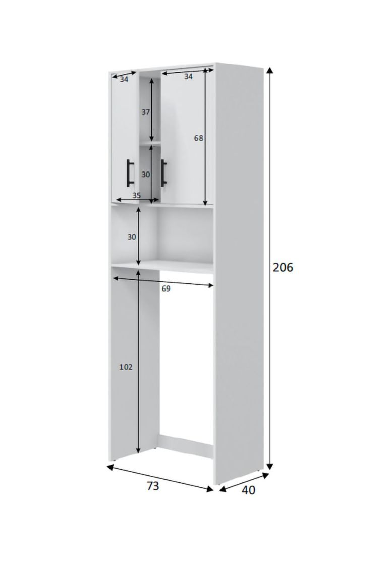 Armadio Multiuso 2 Ante Bianco 3 Ripiani Apertura Battente 73x206h cm, 2 Ante - Delebio