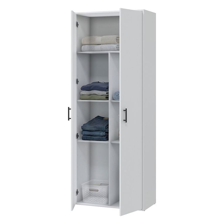 Armadio Multiuso 2 Ante Bianco 3 Ripiani Apertura Battente 80x206h cm, 2 Ante - Mileto