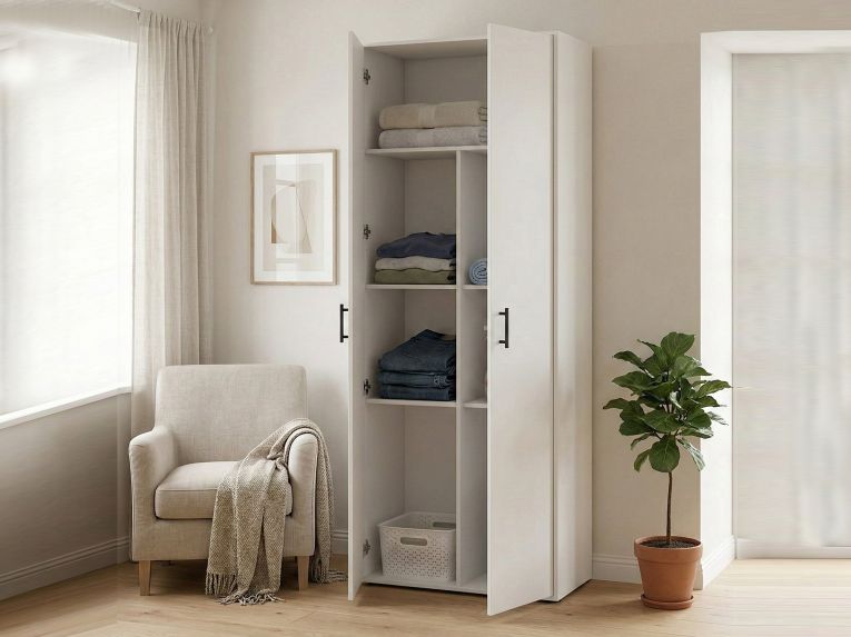 Armadio Multiuso 2 Ante Bianco 3 Ripiani Apertura Battente 80x206h cm, 2 Ante - Mileto