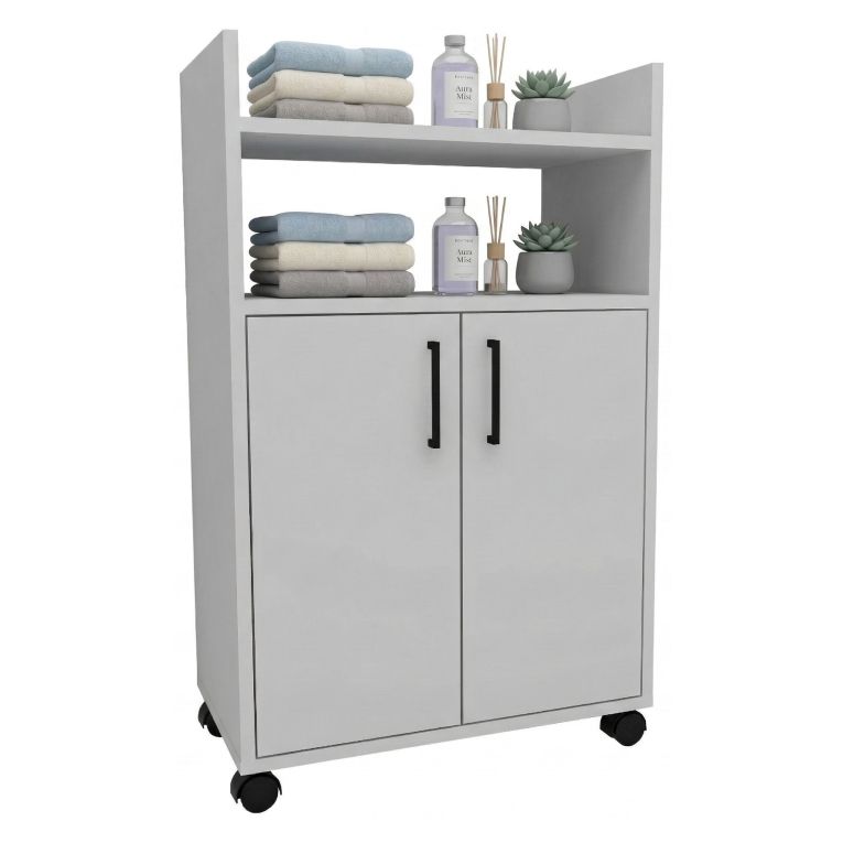 Armadio Multiuso 2 Ante Bianco 4 Ripiani 2 Ante 60x97h cm, 3 Vani - Marzi