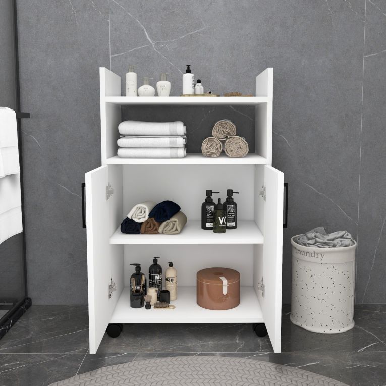Armadio Multiuso 2 Ante Bianco 4 Ripiani 2 Ante 60x97h cm, 3 Vani - Marzi