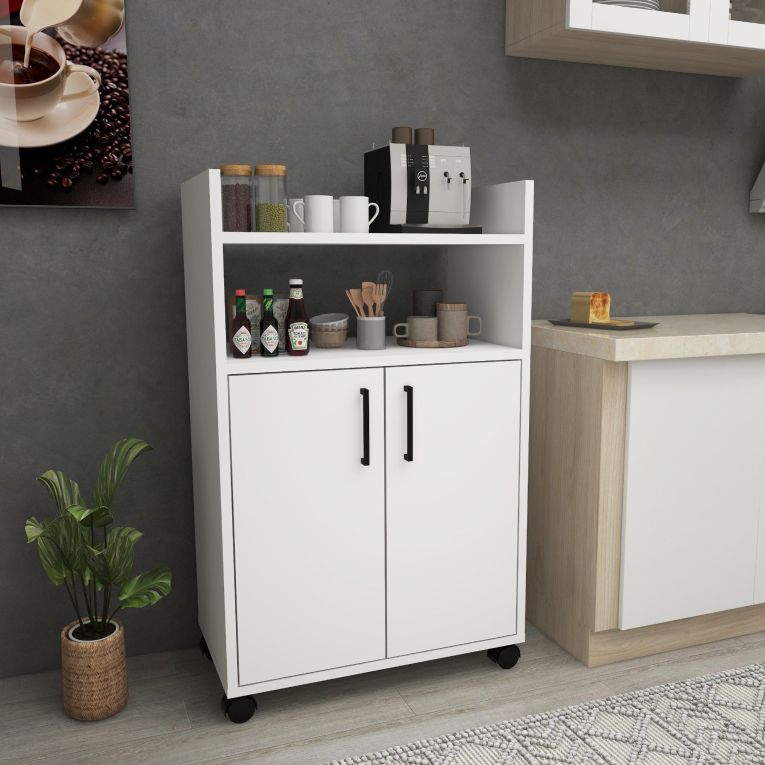 Armadio Multiuso 2 Ante Bianco 4 Ripiani 2 Ante 60x97h cm, 3 Vani - Marzi