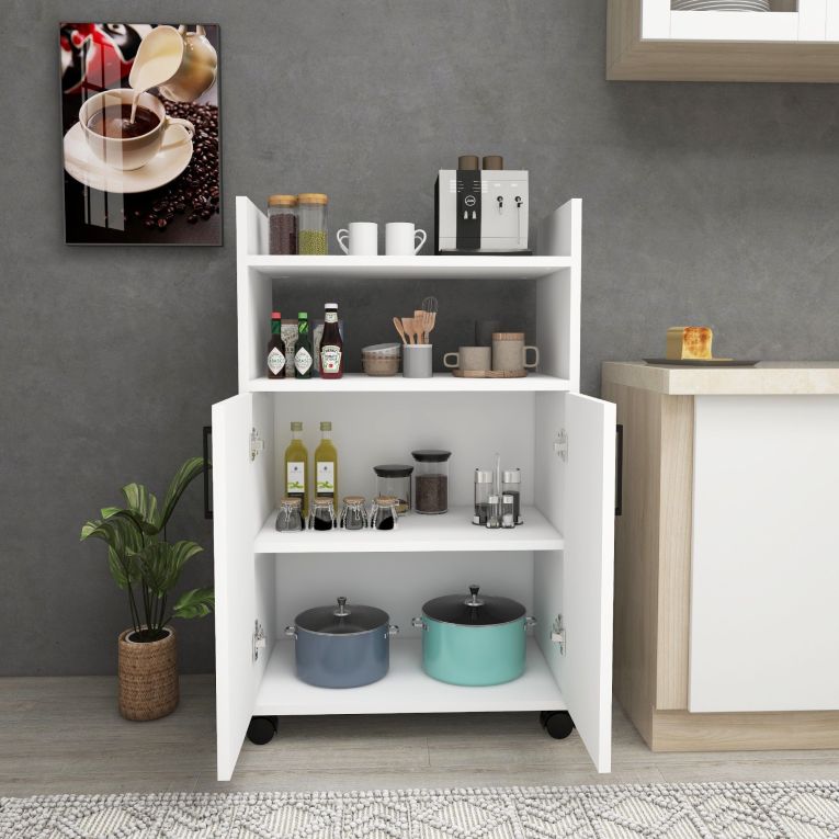 Armadio Multiuso 2 Ante Bianco 4 Ripiani 2 Ante 60x97h cm, 3 Vani - Marzi
