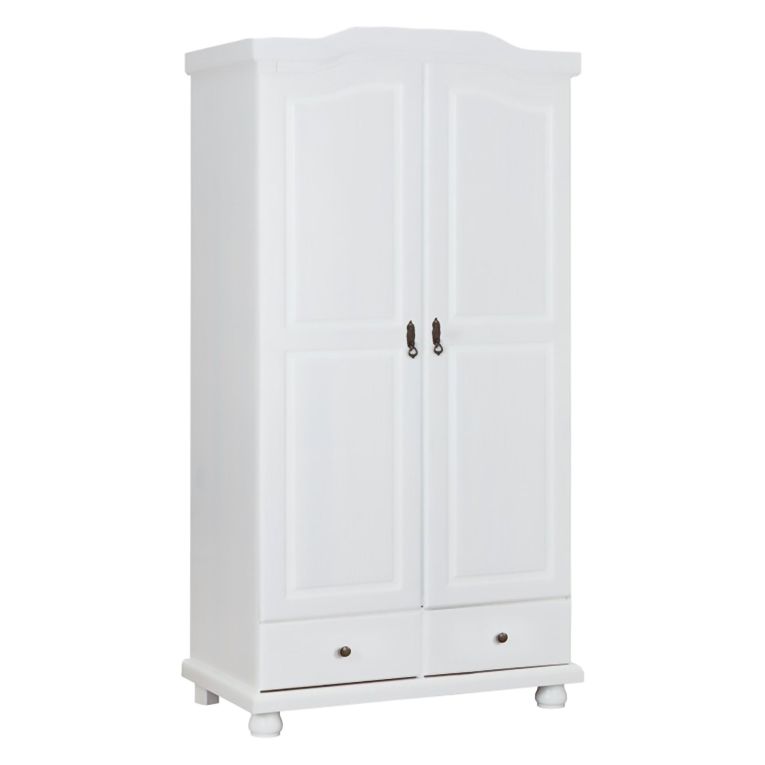 Armadio Multiuso 2 Ante Bianco 4 Ripiani 2 Cassetti 104x200h cm, Appendiabiti - Vernio