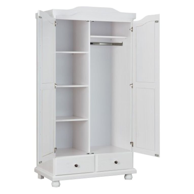 Armadio Multiuso 2 Ante Bianco 4 Ripiani 2 Cassetti 104x200h cm, Appendiabiti - Vernio