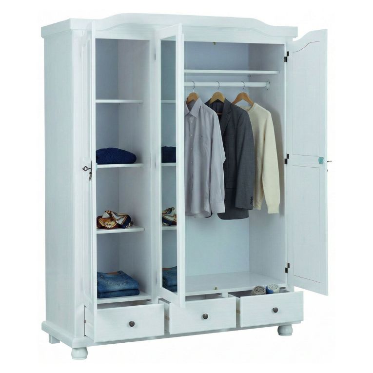 Armadio Multiuso 2 Ante Bianco 4 Ripiani 3 Cassetti 150x200h cm, Apertura Battente - Somma