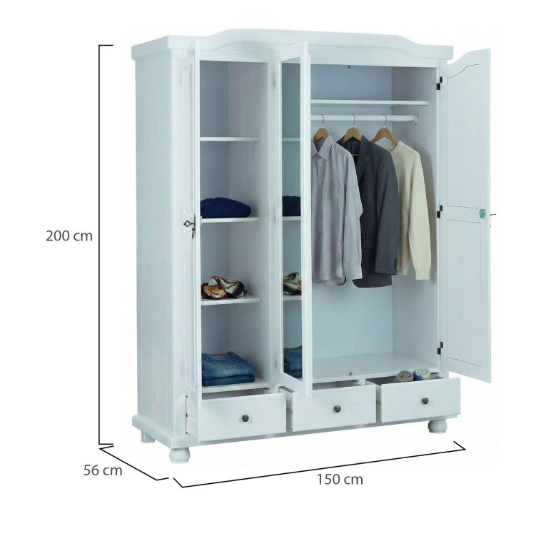 Armadio Multiuso 2 Ante Bianco 4 Ripiani 3 Cassetti 150x200h cm, Apertura Battente - Somma