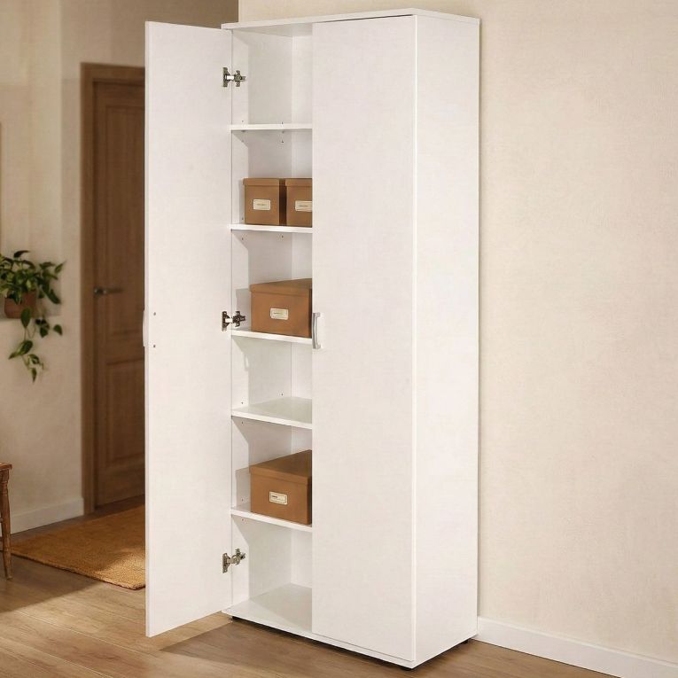 Armadio Multiuso 2 Ante Bianco 5 Ripiani Apertura Battente 70x189h cm, 2 Ante - Pazzano