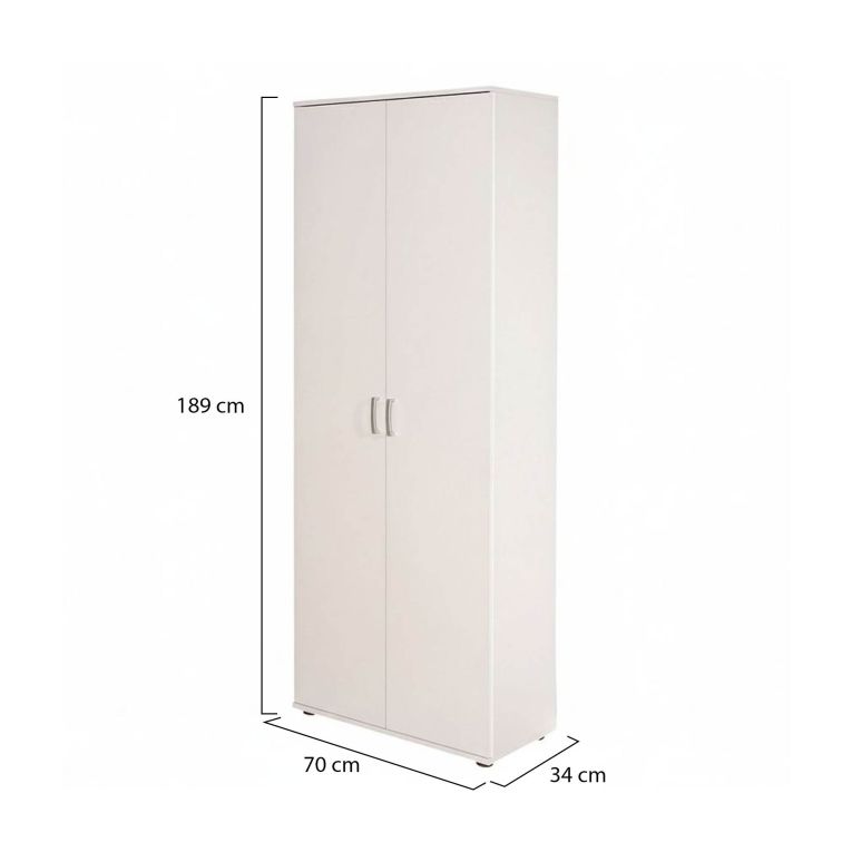 Armadio Multiuso 2 Ante Bianco 5 Ripiani Apertura Battente 70x189h cm, 2 Ante - Pazzano