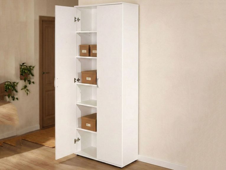 Armadio Multiuso 2 Ante Bianco 5 Ripiani Apertura Battente 70x189h cm, 2 Ante - Pazzano