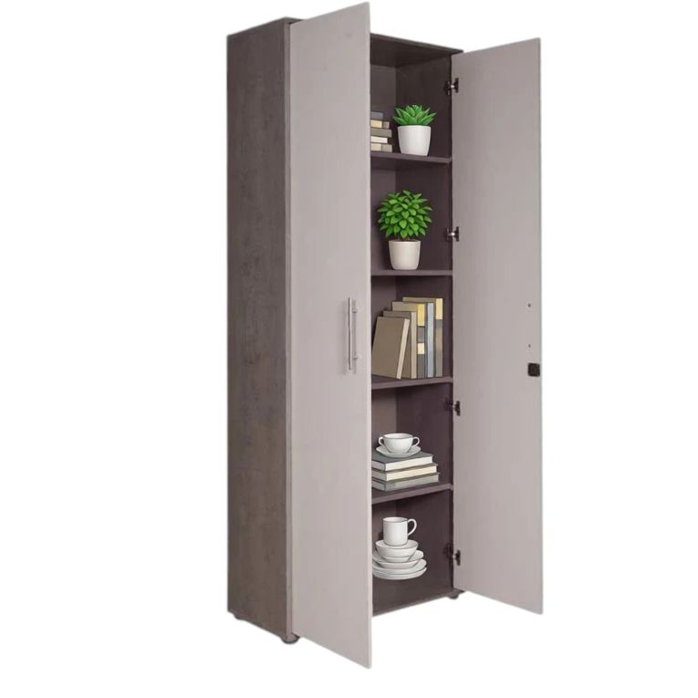 Armadio Multiuso 2 Ante Bianco Grigio Cemento 4 Ripiani Apertura Battente 79x34h cm, 2 Ante - Aveto