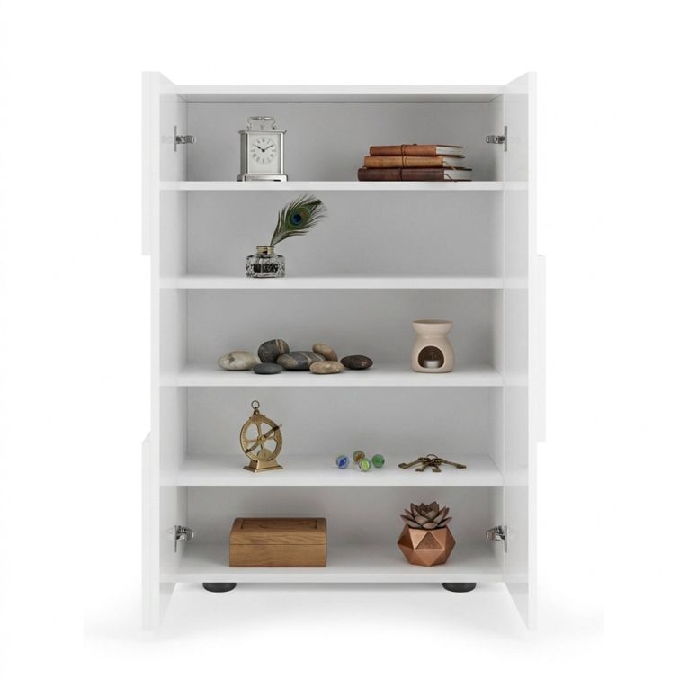 Armadio Multiuso 2 Ante Bianco Lucido 4 Ripiani Cassetti 78x115.5h cm, 5 Vani - Montale